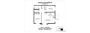 A floor plan for a small apartment with a bedroom, living room, and kitchen.