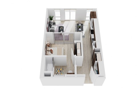 a floor plan of a house with a bedroom and a living room