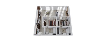 a 3d floor plan of a house with a bedroom and a living room