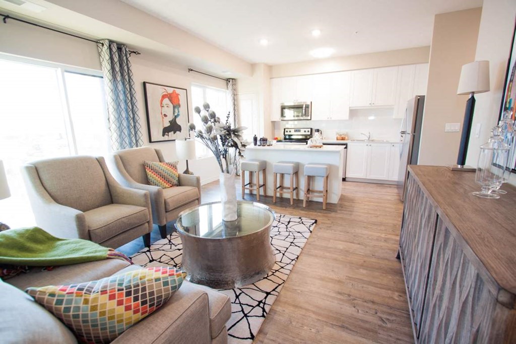 a living room with a couch and a table