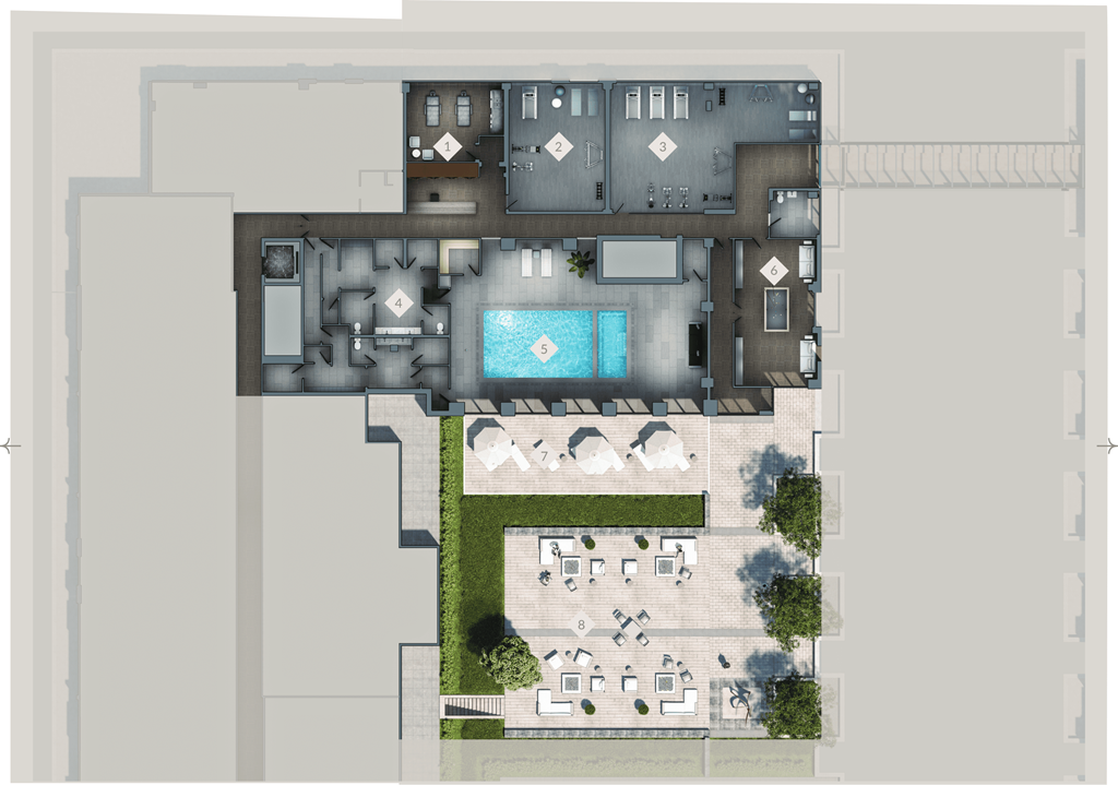 a floor plan of a house with a swimming pool