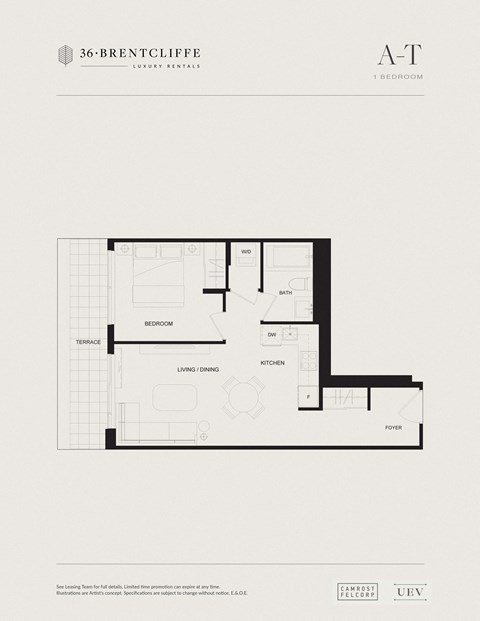 of the third floor plan of a 1t1 apartment