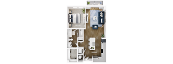 a 3d drawing of a bedroom with a wood floor