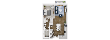 a 1 bedroom floor plan with a bathroom and a living room