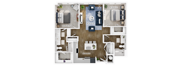 a 2 bedroom floor plan with a bathroom and a living room