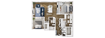the 1 bedroom floor plan is shown here with the furniture layouts