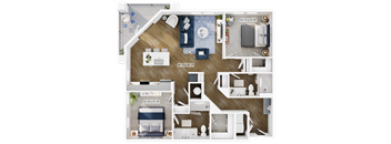 a 3d floor plan of a home with a bedroom and a living room