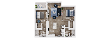a 3d floor plan of a living room with a bedroom