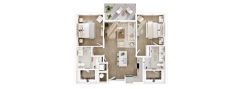 A detailed floor plan of a house showing the layout of the rooms and furniture.
