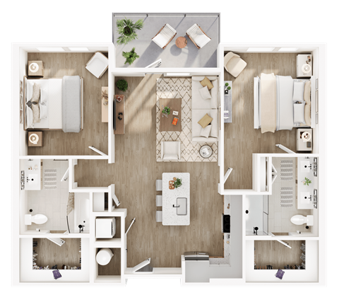 A detailed floor plan of a house showing the layout of the rooms and furniture.