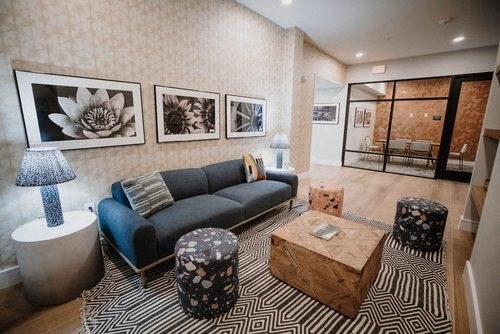 a living room with a couch and a coffee table