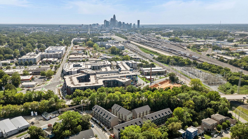 an aerial view of the city with the skyline in the at The Collection Charlotte in Charlotte, NC, 28205