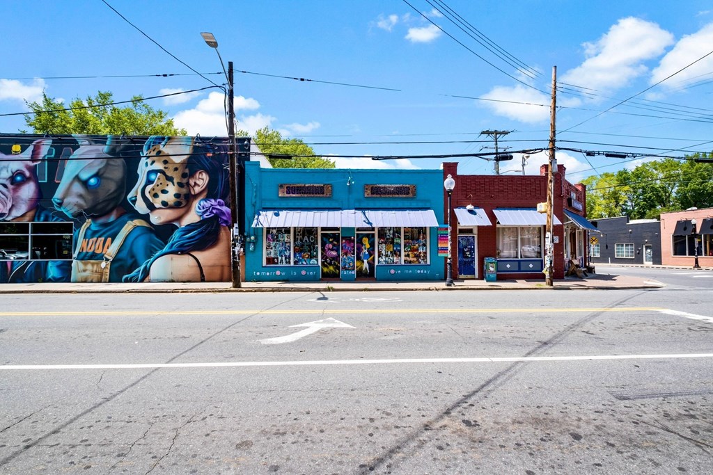 a mural on the side of a building on a city street at The Collection Charlotte in Charlotte, NC, 28205