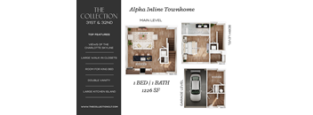 A brochure for a townhome with a kitchen, living room, and bedroom.