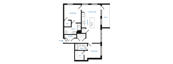 a floor plan of a bedroom floor plan with an open floor plan