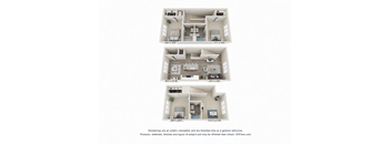 Three floor plans of a house with dimensions and measurements.