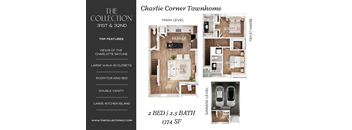 A floor plan for a townhome with two bedrooms and two bathrooms.