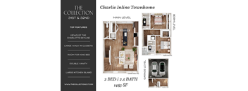 A floor plan of the Charlie Inline Townhome shows two bedrooms and two bathrooms.