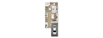 A top down view of a car in a garage.