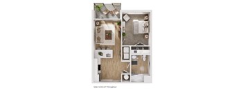 1 Bedroom 1 Bath Floor Plan at The Fitzgerald, Spartanburg, SC