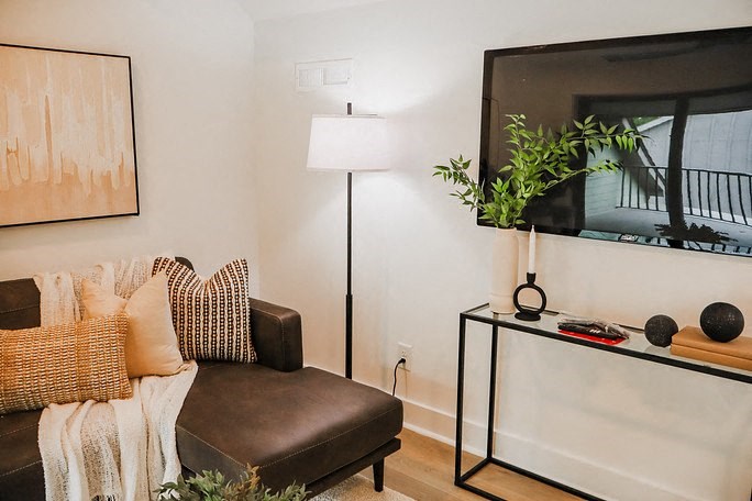 a living room with a couch and a television