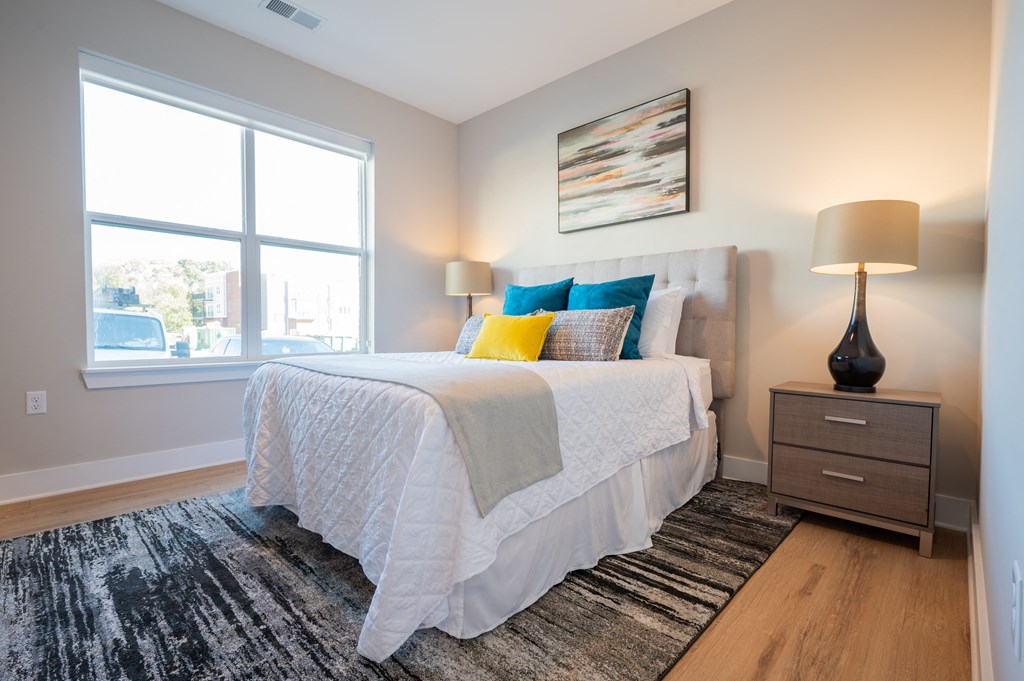 a bedroom with a bed and a large window at Park View Greer, South Carolina