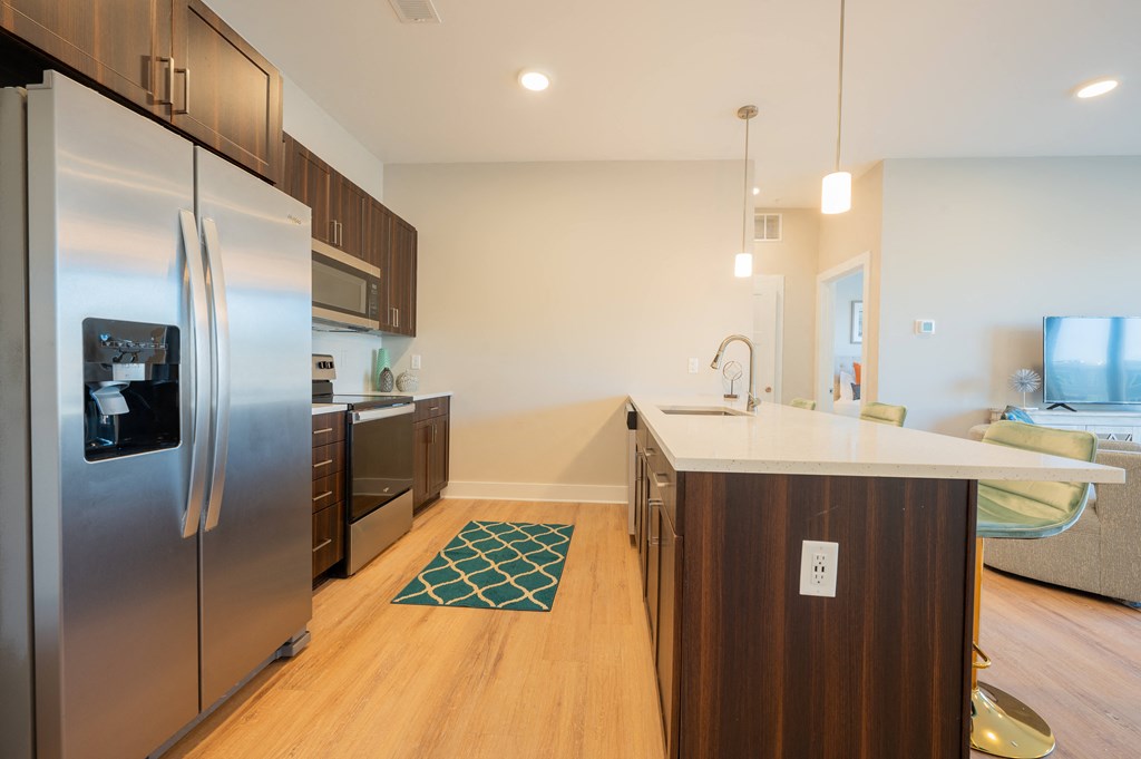 a kitchen with stainless steel appliances and a white counter top at Park View Greer, South Carolina, 29365