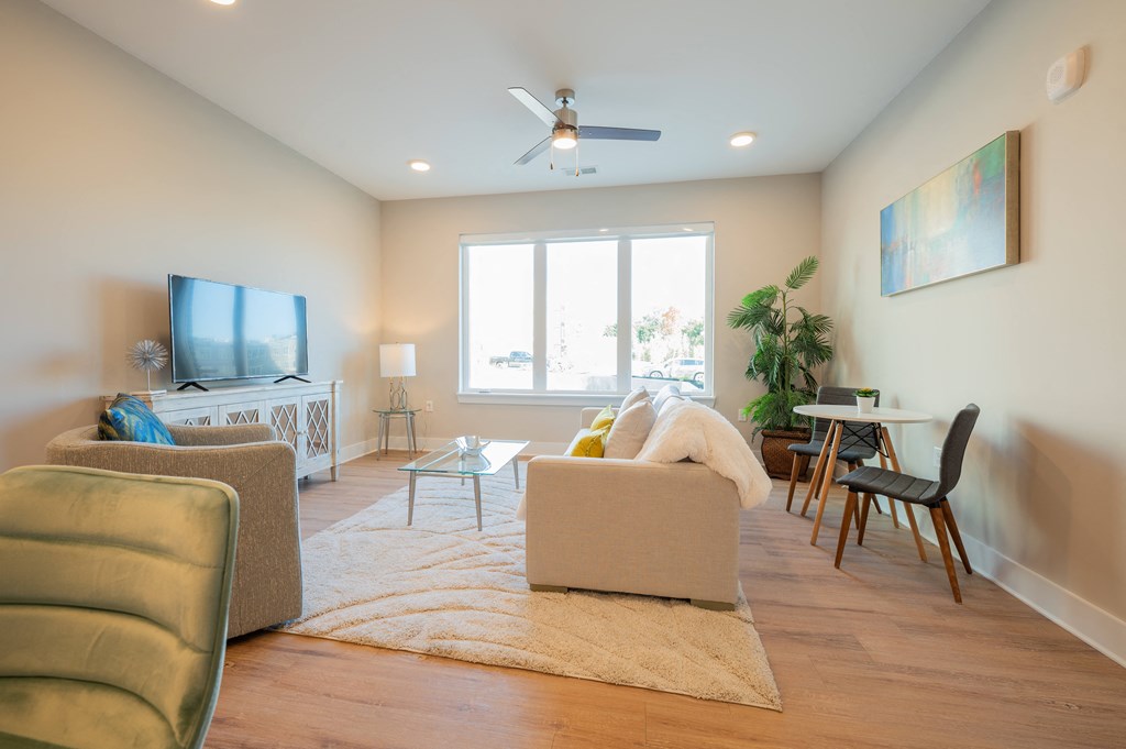 a living room with a couch and a chair and a tv at Park View Greer, Greer, SC