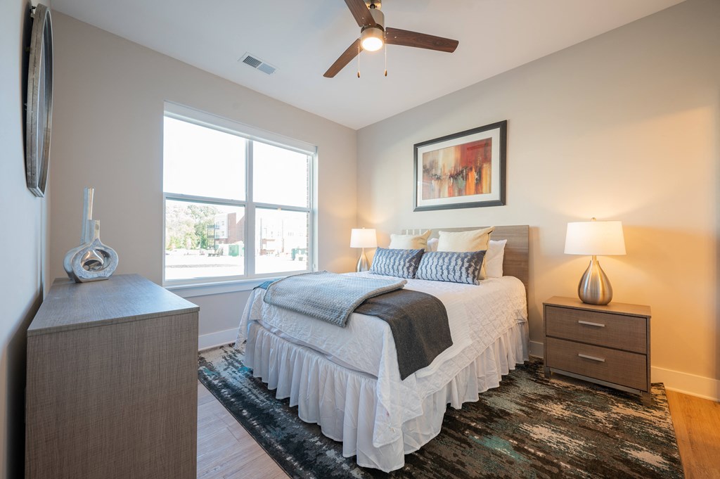 a bedroom with a bed and a ceiling fan at Park View Greer, South Carolina
