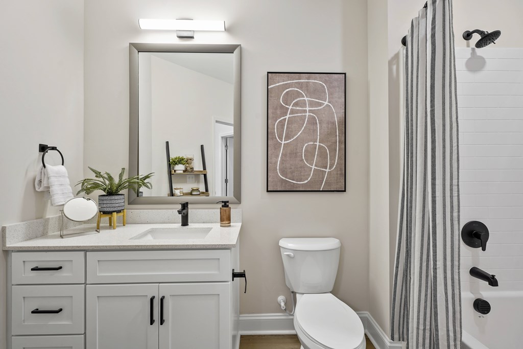 A bathroom with a white toilet, sink, and a mirror.