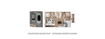 A floor plan of a courtyard grand flat with an attached private garage.