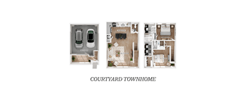 Three floor plans for a courtyard townhome are shown.