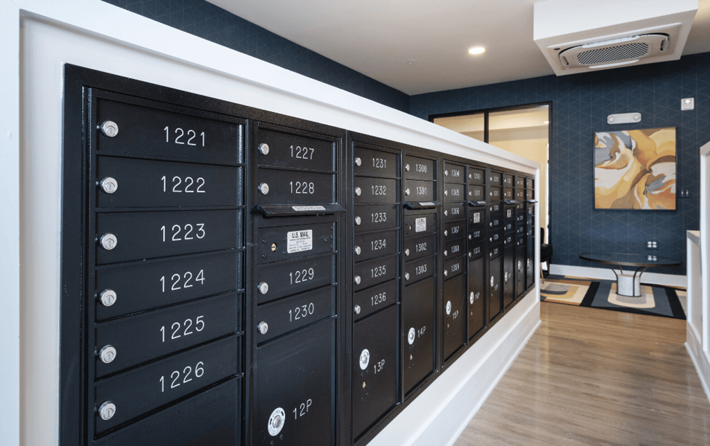 a locker room with a bunch of lockers on the wall at Park View Greer, South Carolina