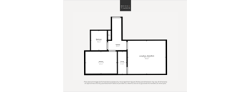 A floor plan for a home with a living room, dining room, kitchen, and bathrooms.
