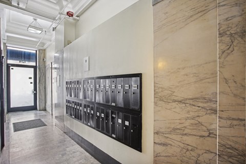 Apartment foyer with stylish design and mailboxes