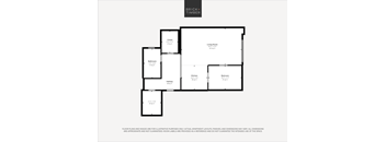 A floor plan for a property by Brick+Timber shows a living room, two bathrooms, a hallway, and a kitchen.