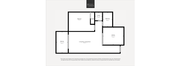 A black and white image of a floor plan for a property by Brick+Timber.