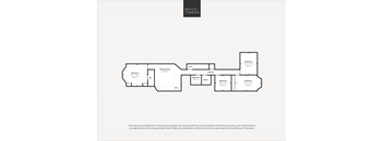 A floor plan of a residence with a kitchen, dining room, living room, and two bedrooms.
