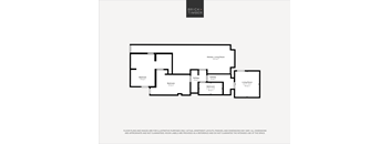 A floor plan for a home with a living room, dining room, kitchen, and two bedrooms.