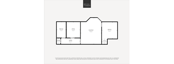A floor plan for a Brick+Timber property shows two bedrooms, a bathroom, a kitchen, a living room, and two hallways.