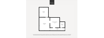 A floor plan for a home with a living room, kitchen, dining room, and bathroom.