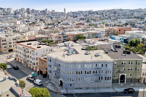 a view of the city from the roof of a building