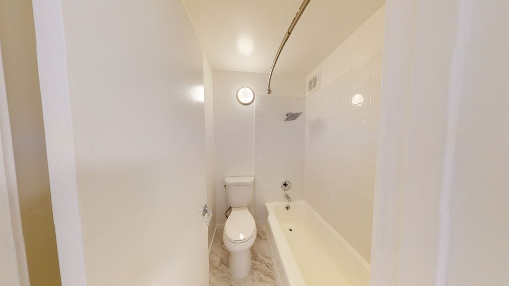 a bathroom with a toilet and a bath tub
