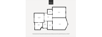 A black and white image of a floor plan for a property by Brick+Timber.