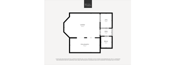 A floor plan for a property by Brick+Timber shows a living room, bathroom, and kitchen/dining room.