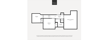 A floor plan of a property with a kitchen, living room, and two bedrooms.