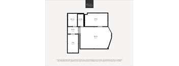 A black and white image of a floor plan for a property by Brick+Timber.