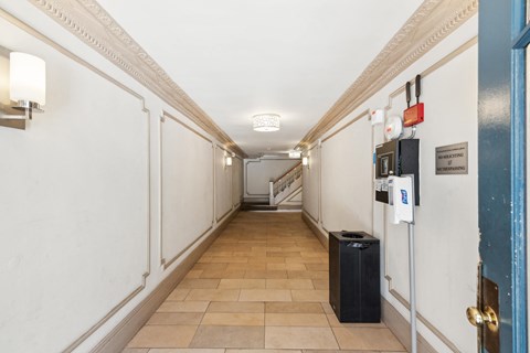Hallway with a staircase visible on the right side