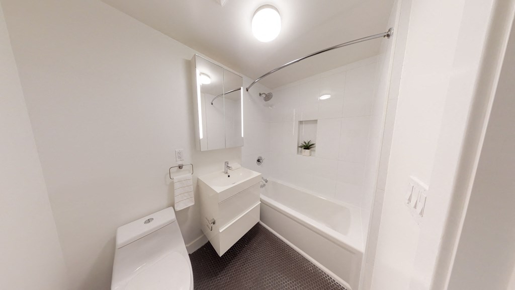 bathroom with toilet, sink and bath tub