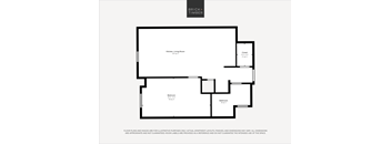 A black and white image of a floor plan for a kitchen and living room.